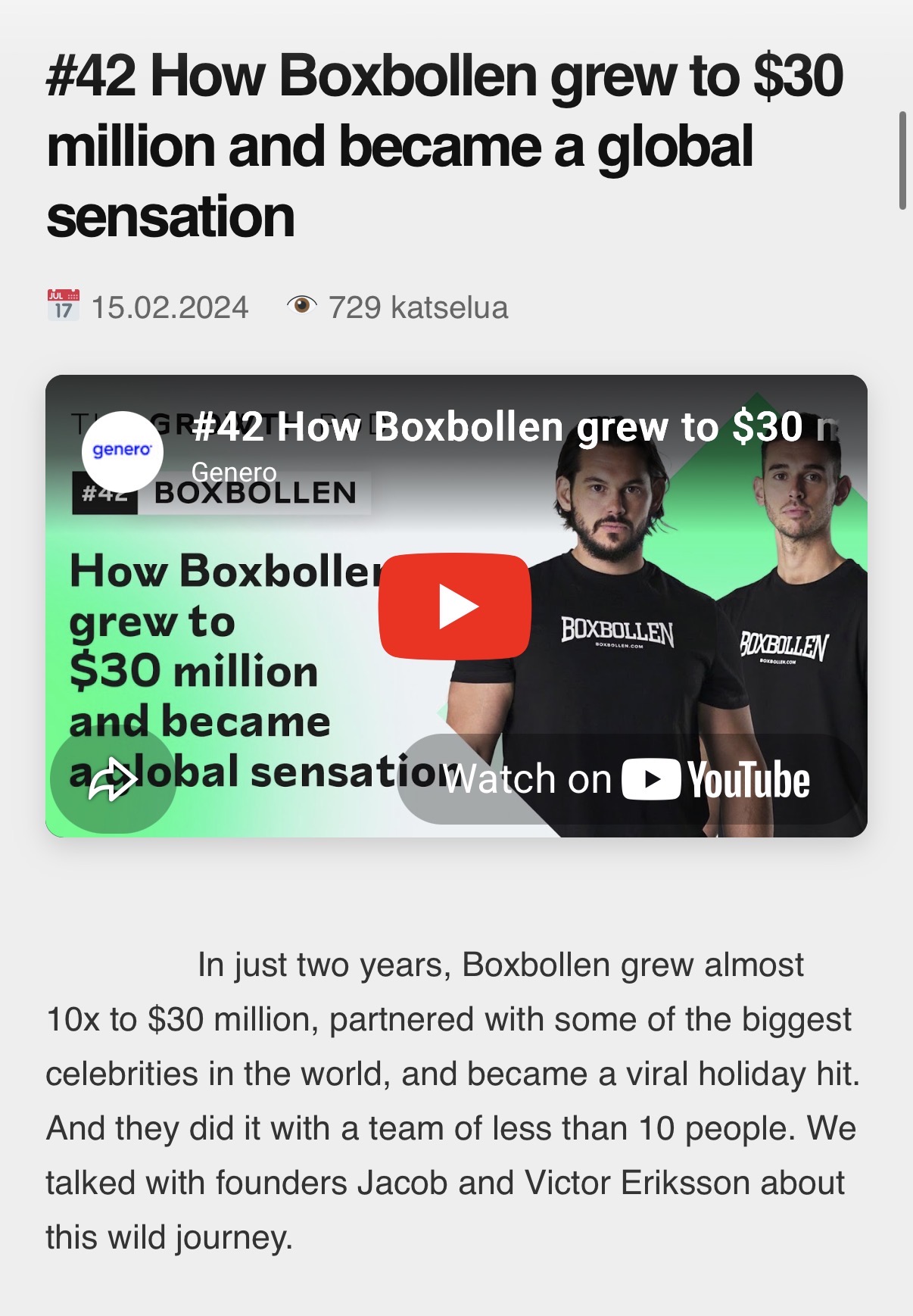 Genero article about Jacob and Victor Eriksson